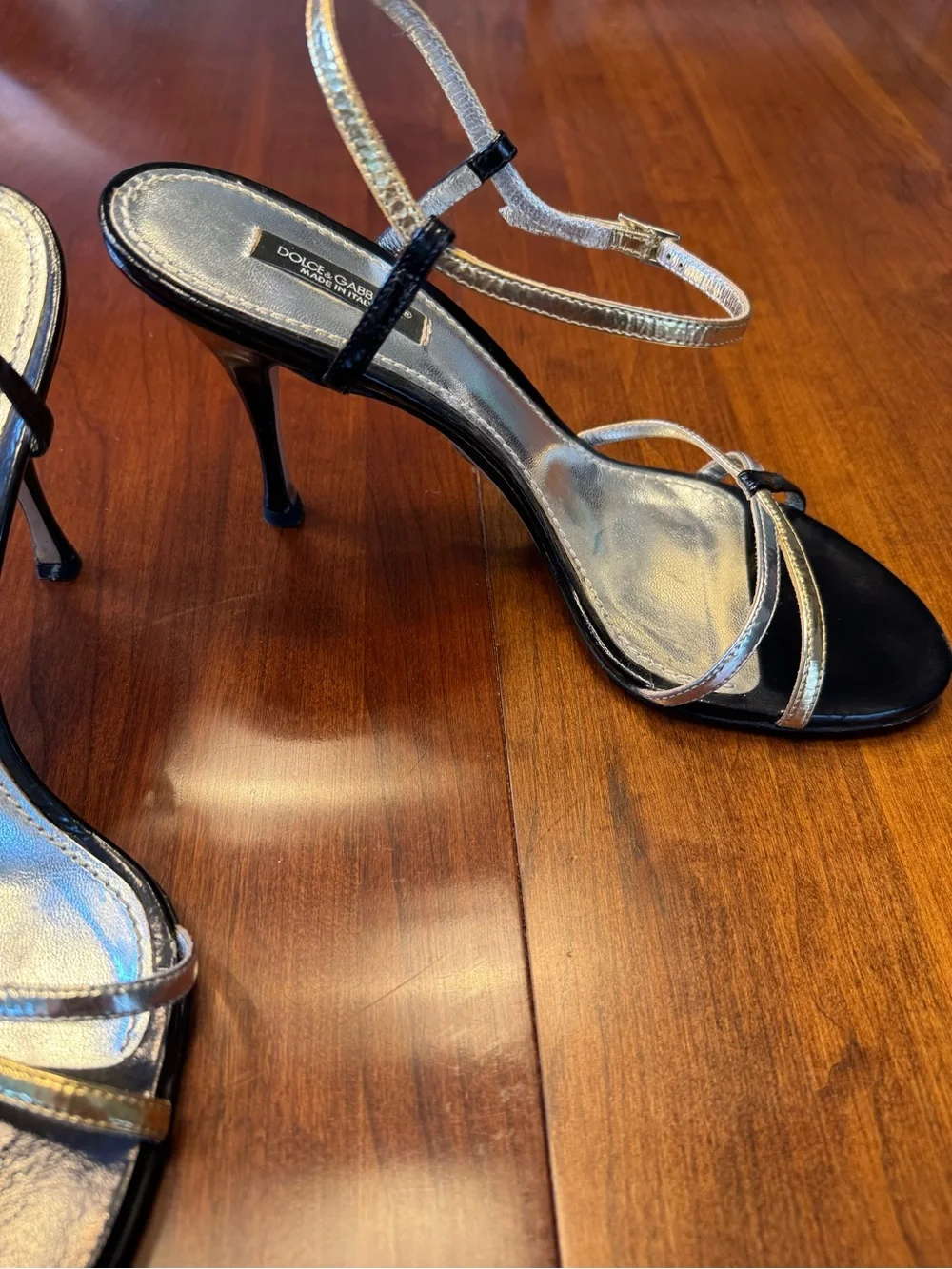 VINTAGE Dolce & Gabbana Gold and Black Strappy Slingback Heels